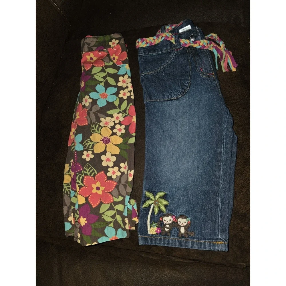 Gymboree jungle gem capris‎ lot of 2 size 4t monkeys floral